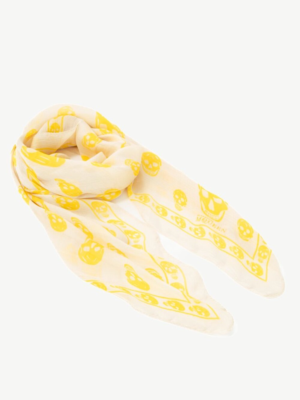 Alexander McQueen Cream & Yellow Skull-Print Silk-Gauze Scarf
